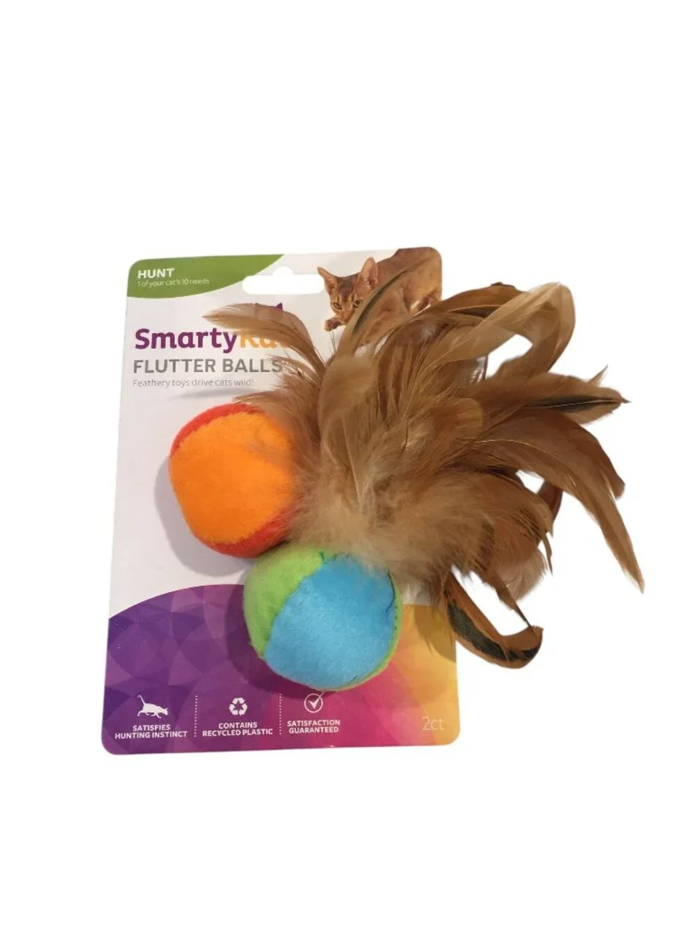 SMARTYKAT Flutter Balls with Feathers Set of 2 Cat Toy